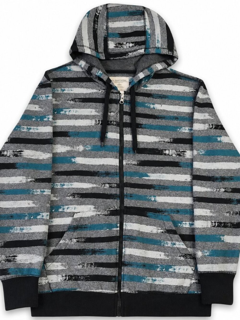 Men's Hoodie MEDIUM Full Zip Gray Teal Stripe with pockets No Boundaries - Picture 4 of 14